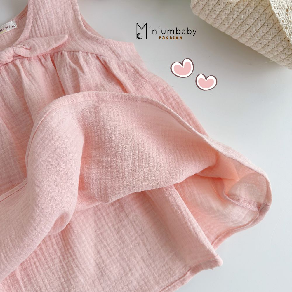 Váy xinh xắn đính nơ điệu đà cho bé gái, chất liệu mềm mại thoáng mát, miniumbabyfashion V1573