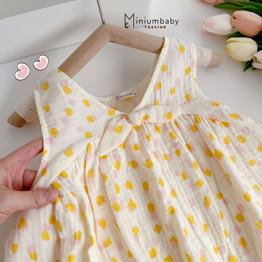 Váy xinh xắn đính nơ điệu đà cho bé gái, chất liệu mềm mại thoáng mát, miniumbabyfashion V1573
