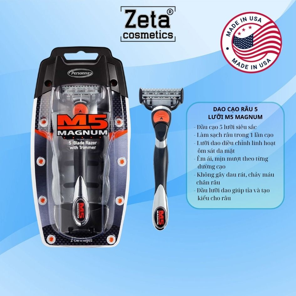 Dao cạo râu Cao cấp 5 lưỡi Personna M5 MAGNUM  - Hàng nhập khẩu Mỹ - Cạo êm, nhẵn mịn