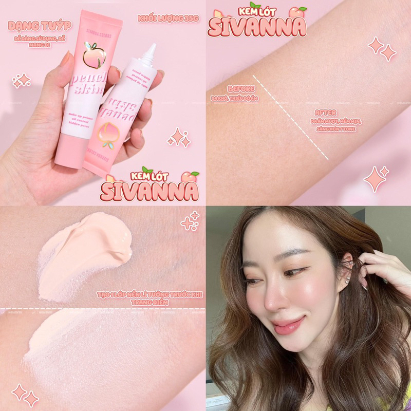 KEM LÓT PEACH SKIN Sivanna cho lớp nền bóng mượt
