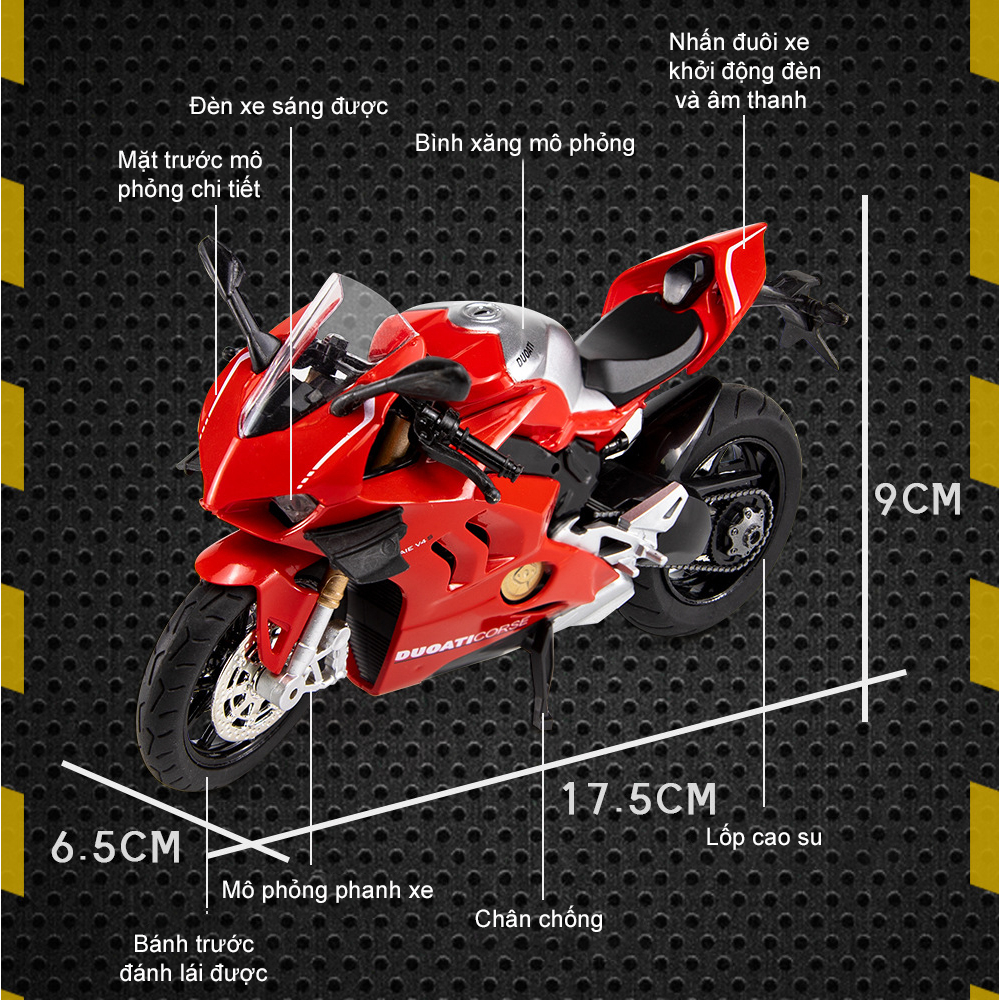 Mô hình siêu xe phân khối lớn DUCATI Panigale V4s tỉ lệ 1:12 khung hợp kim