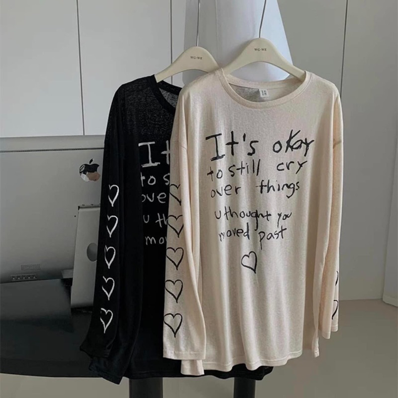 Áo Thun Giấy Dài Tay Hoạ Tiết Chữ Trái Tim Siêu Hot