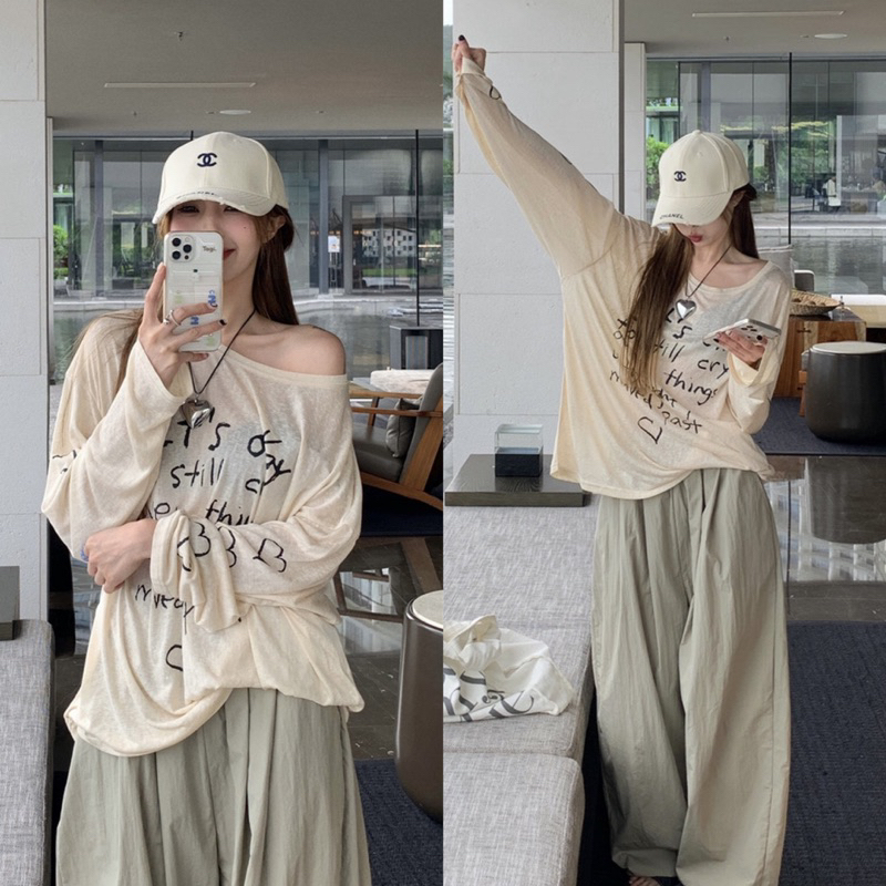 Áo Thun Giấy Dài Tay Hoạ Tiết Chữ Trái Tim Siêu Hot