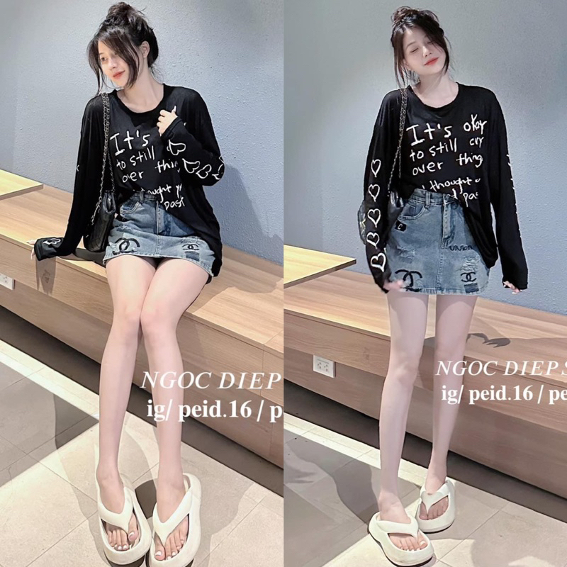 Áo Thun Giấy Dài Tay Hoạ Tiết Chữ Trái Tim Siêu Hot