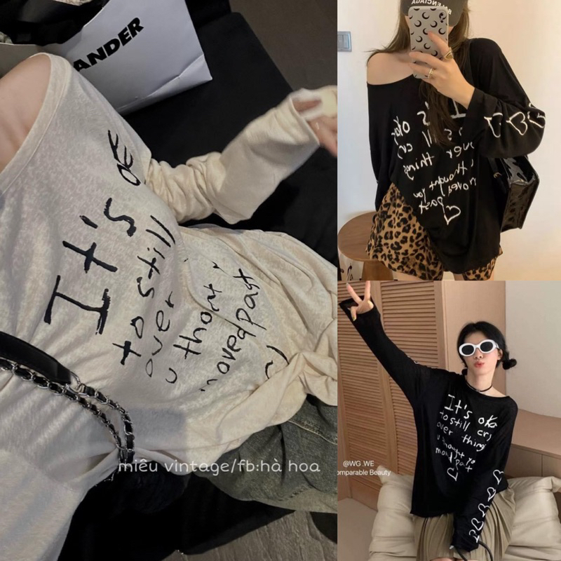 Áo Thun Giấy Dài Tay Hoạ Tiết Chữ Trái Tim Siêu Hot