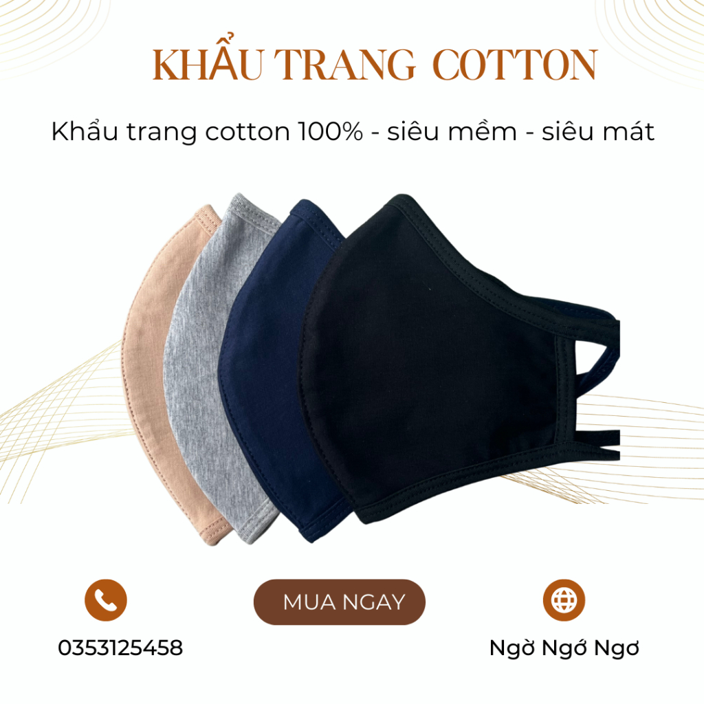 KHẨU TRANG VẢI ĐEN TRƠN COTTON 100%