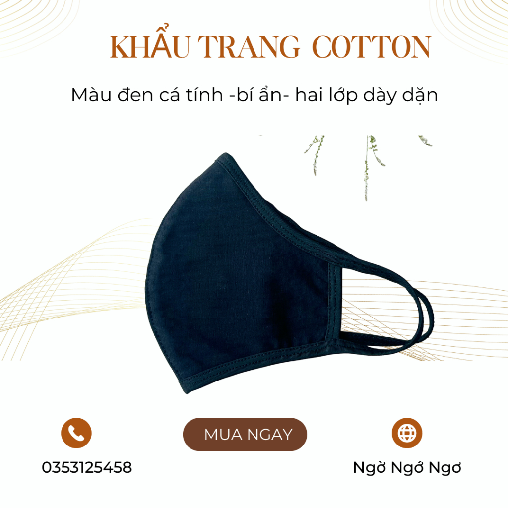 KHẨU TRANG VẢI ĐEN TRƠN COTTON 100%