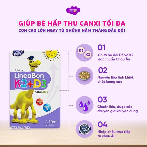 D3 K2 LineaBon 10ml - Vitamin tăng chiều cao cho bé K2 D3 Lineabon, d3k2mk7,tăng hấp thu canxi, phát triển chiều cao