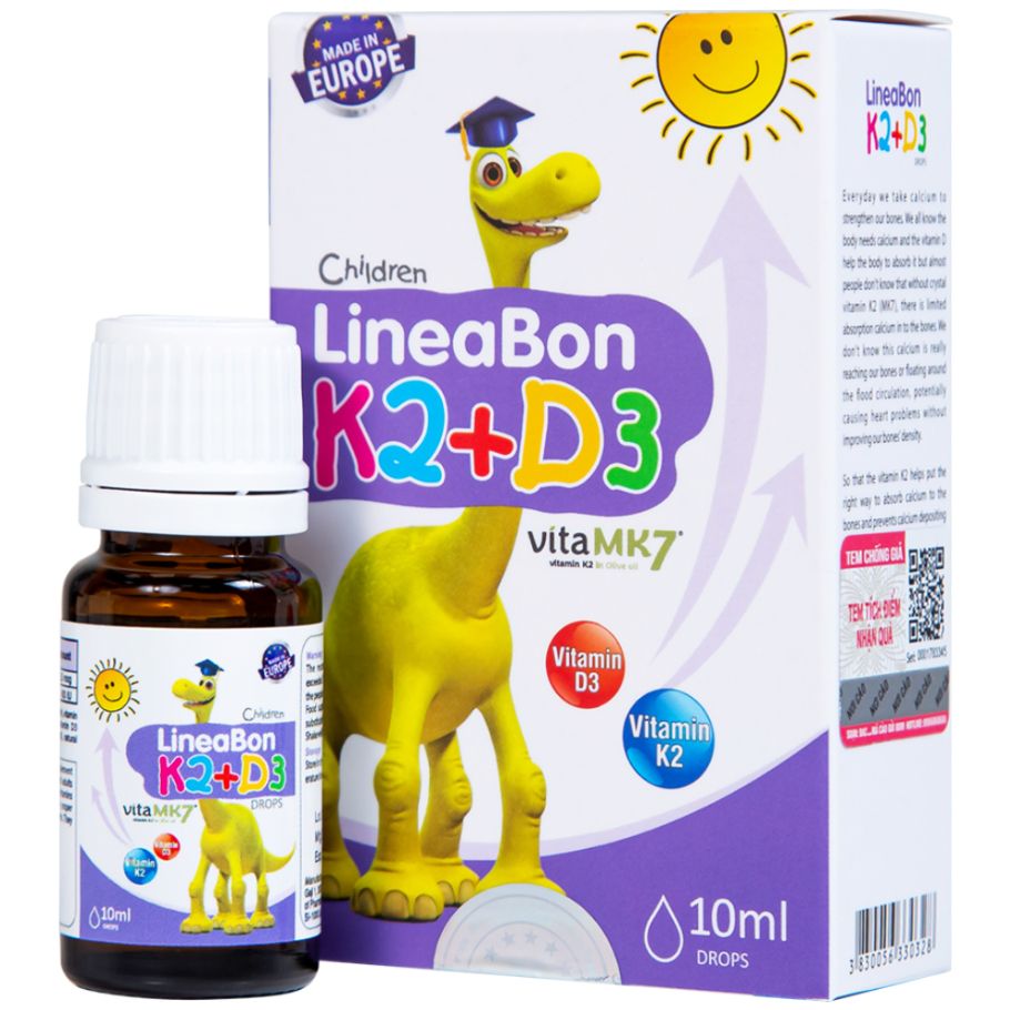 D3 K2 LineaBon 10ml - Vitamin tăng chiều cao cho bé K2 D3 Lineabon, d3k2mk7,tăng hấp thu canxi, phát triển chiều cao