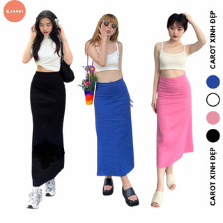 Chân váy dài dáng suông A chất linen cao cấp phong cách Hàn Carrotxinhdep hình thật tặng áo 2 dây trắng