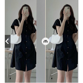 Váy Sơ Mi Kaki Cài Cúc Nữ, Đầm Xòe Mặc Nhà Đi Chơi Đẹp 4 Màu Đen Kem Be Nâu