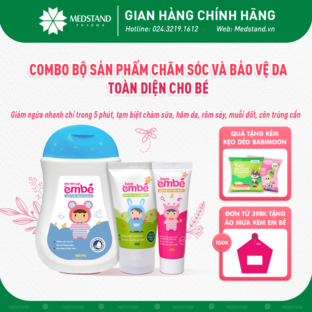 Bộ sản phẩm Em Bé bảo vệ và chăm sóc toàn diện da bé, giảm ngứa, chàm sữa, rôm sảy, hăm da, muỗi đốt MEDSTAND