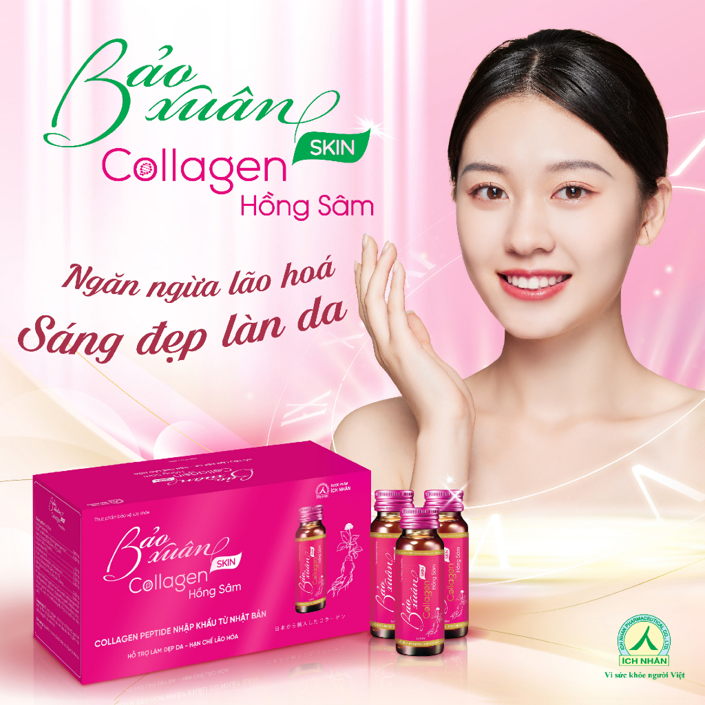 Nước Uống Bổ Sung Bảo Xuân Skin Collagen Hồng Sâm giúp hạn chế lão hóa, tăng đàn hồi cho da, làm sáng đẹp da 10 Lọ x50ml