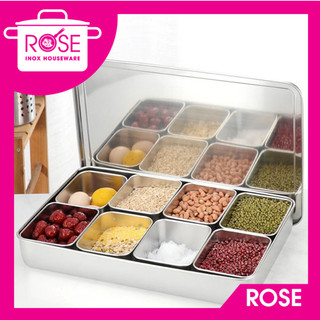 Bộ khay gia vị, đựng topping trà sữa inox 304 nhiều ngăn có nắp đậy - khay inox đựng topping - đựng gia vị nắp inox