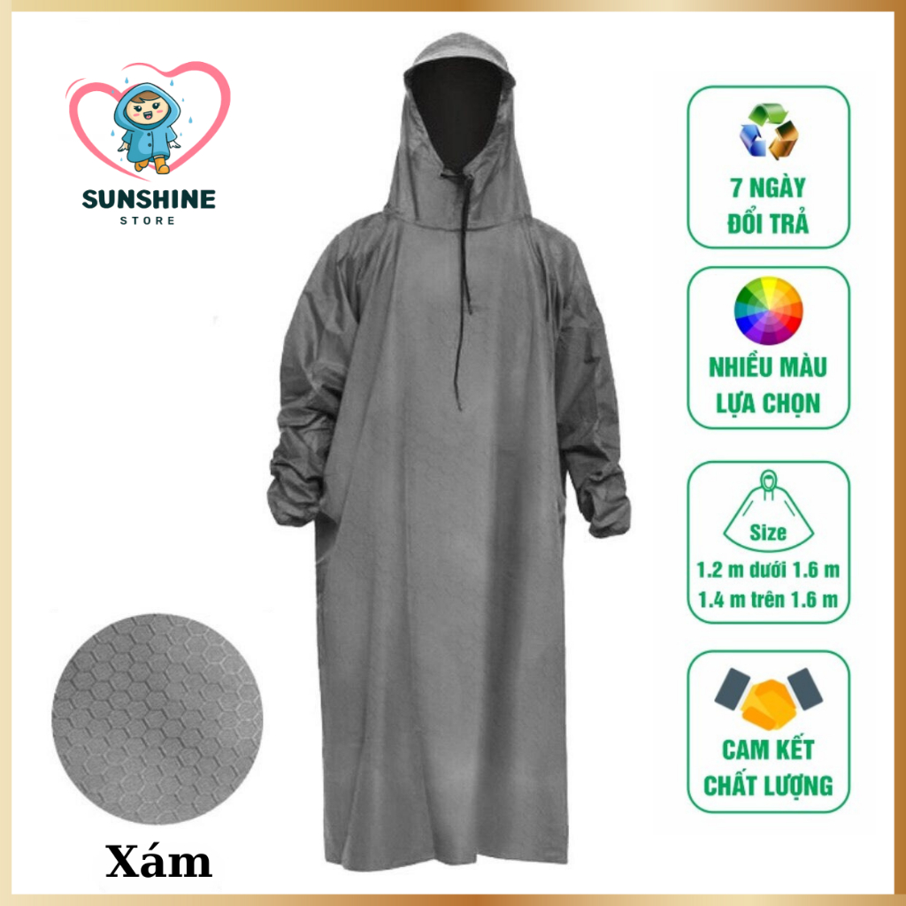 Áo Mưa Bít Không Xẻ Tà Vải Dù Da Cá Cao Cấp, Có 3 size lựa chọn và 9 màu