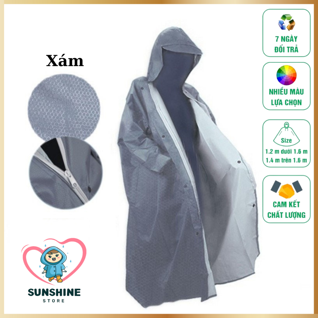 Áo mưa không xẻ tà vải dù tổ ong có khóa kéo cao cấp Kara House
