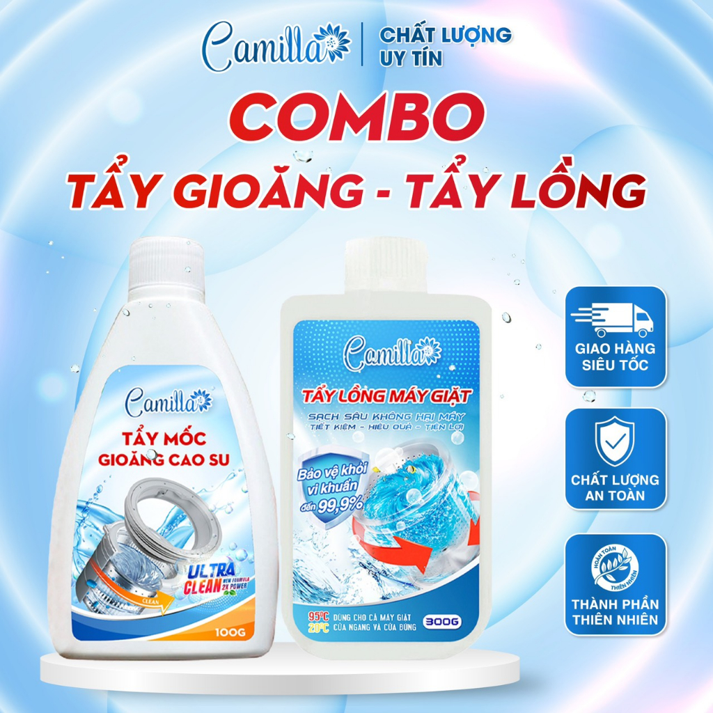 Combo Tẩy Lồng Máy Giặt Camilla 300gr + Tẩy Mốc Gioăng Cao Su Cao Cấp Camilla 100gr. Giúp Làm Và Loại Bỏ Vi Khuẩn Nâm Mố