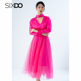 Áo lụa hồng nữ dài tay cổ choker SIXDO