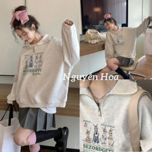 Áo polo nỉ kéo khóa cổ bẻ tay bồng SEZORDGFTY form rộng phong cách unisex nam nữ mặc được chất nỉ dày đẹp