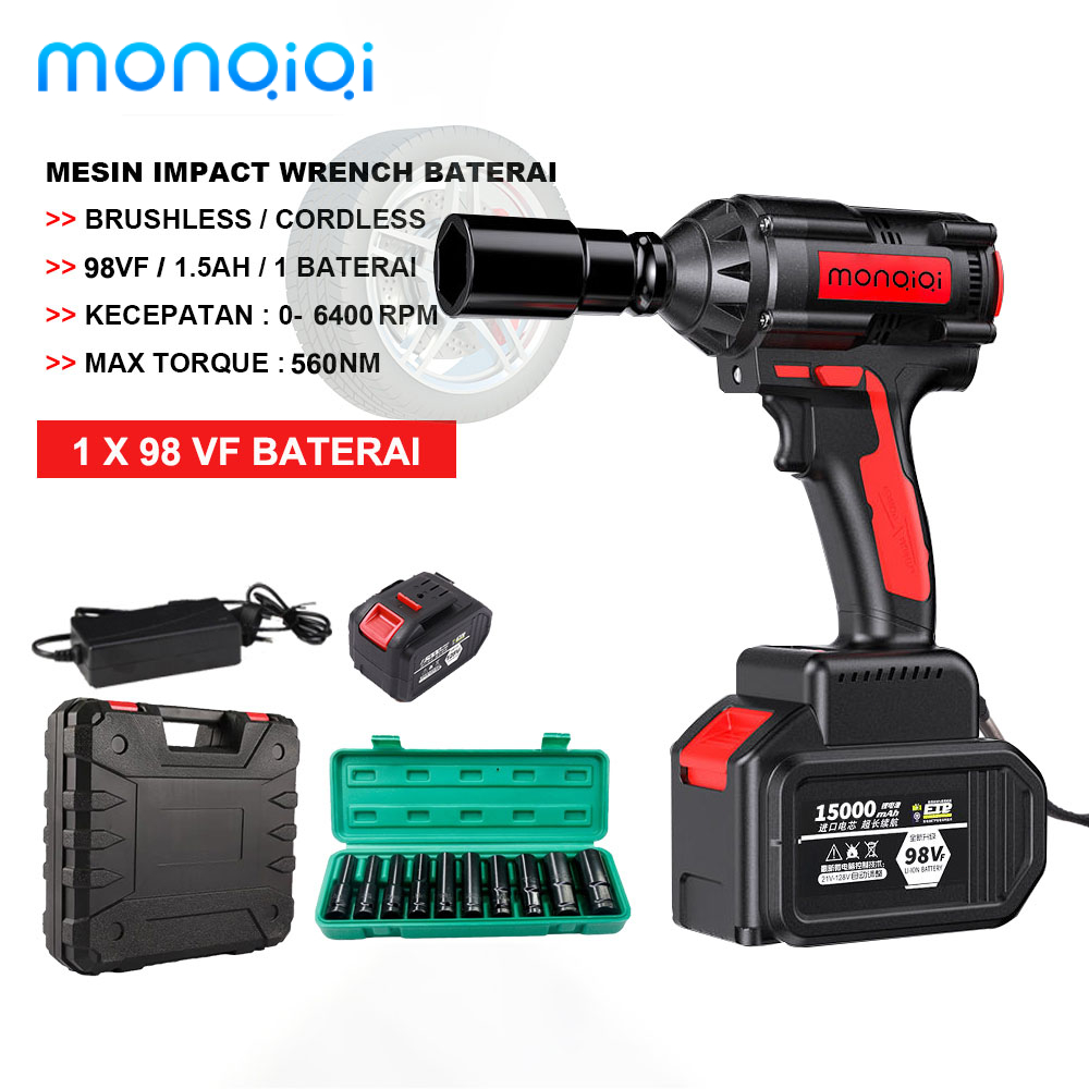 Monqiqi Máy Siết 98V Pin Khủng Động Cơ Không Chổi Than Cờ lê điện Máy khoan không dây có thể sạc lại Cờ lê tác động