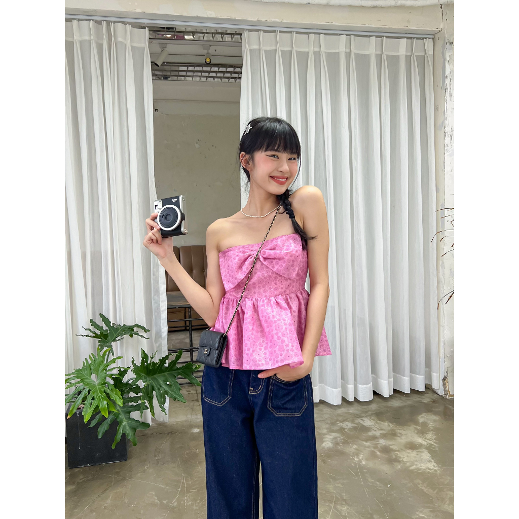 Áo quây dáng xoè nơ ngực TERRY TOP
