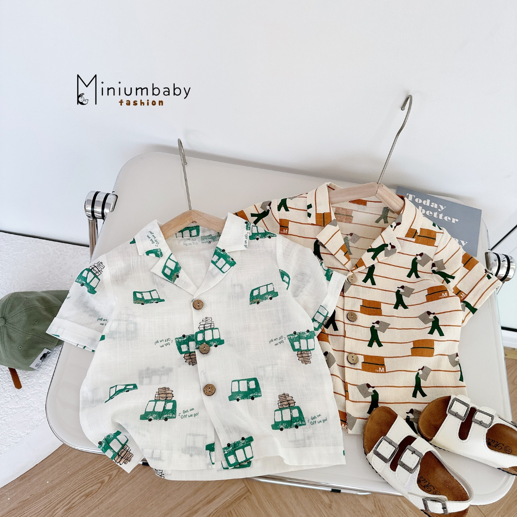 Áo sơ mi cộc tay cho bé trai Bebukids chất vải mềm mịn, cao cấp nhiều họa tiết đẹp- A1628
