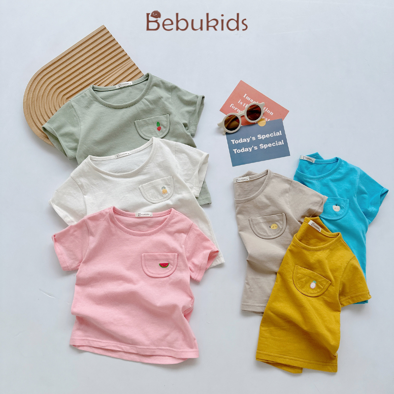 Áo cộc tay cho bé, áo cộc tay trơn basic trẻ em chất liệu cotton mềm mại, dễ phối đồ cho bé Bebukids A1608