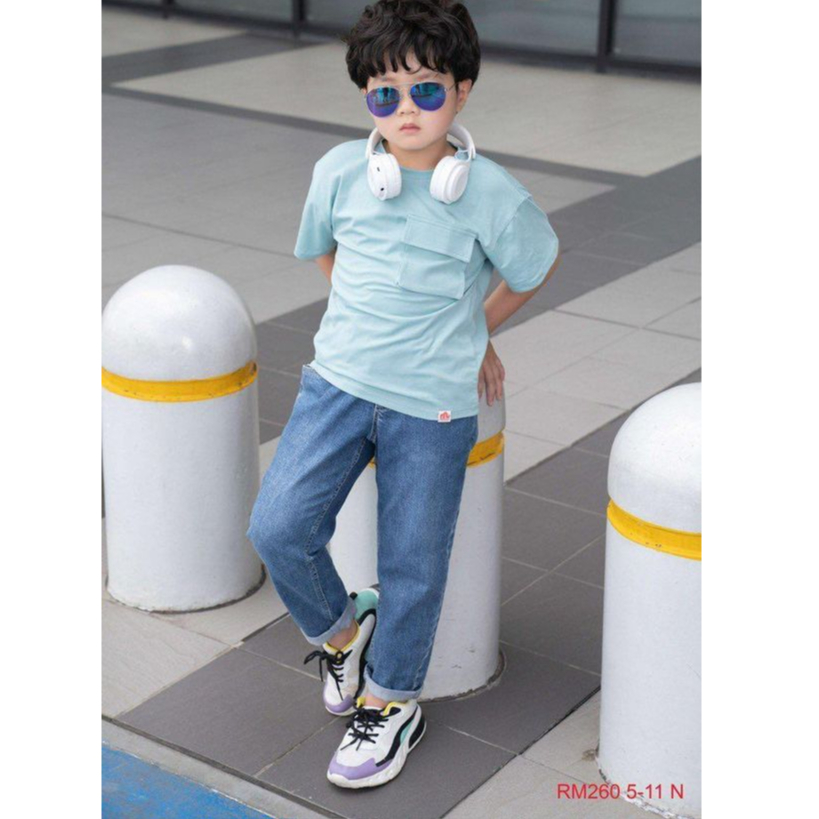 Quần jean bé trai Ri.mio xanh trơn