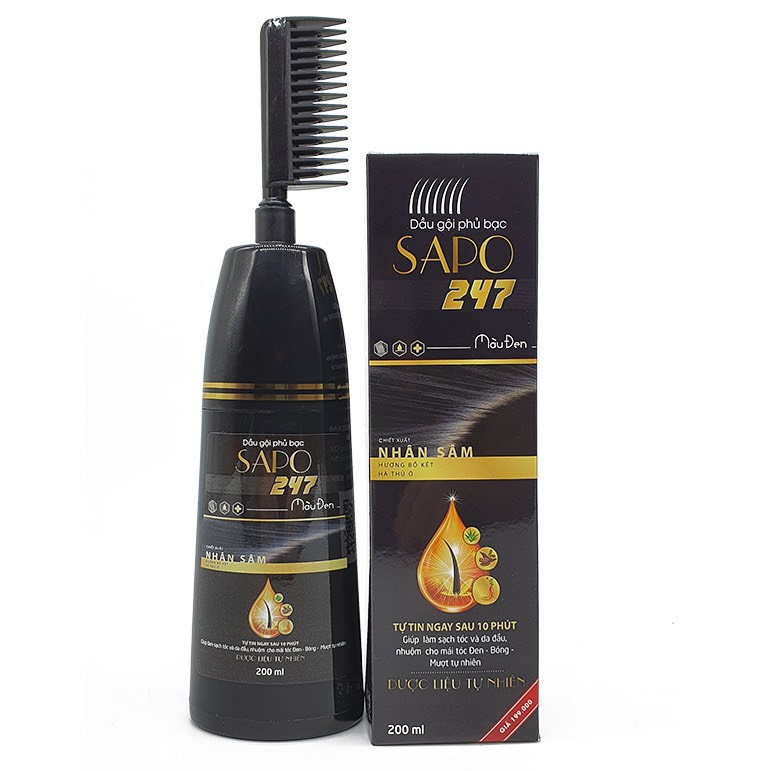 Dầu gội phủ bạc SAPO 247 - :Phủ ĐEN, NÂU-Hoàn toàn dược liệu tự nhiên, hàng công ty dược được sở y tế kiểm định cấp phép