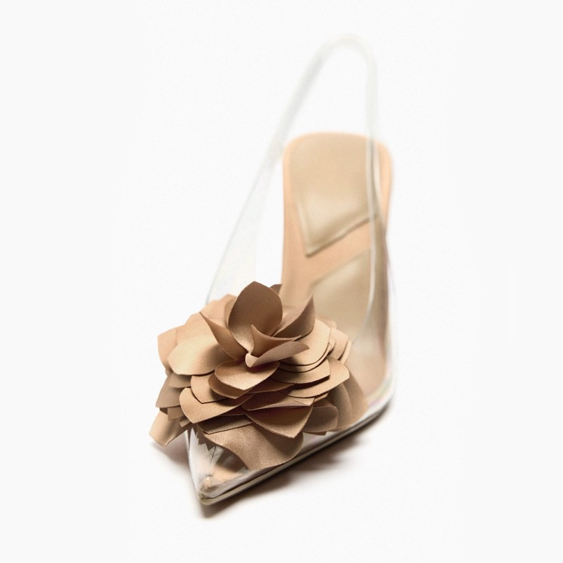 Giày zara xuất dư mũi nhọn đính hoa xinh xắn cao 9cm