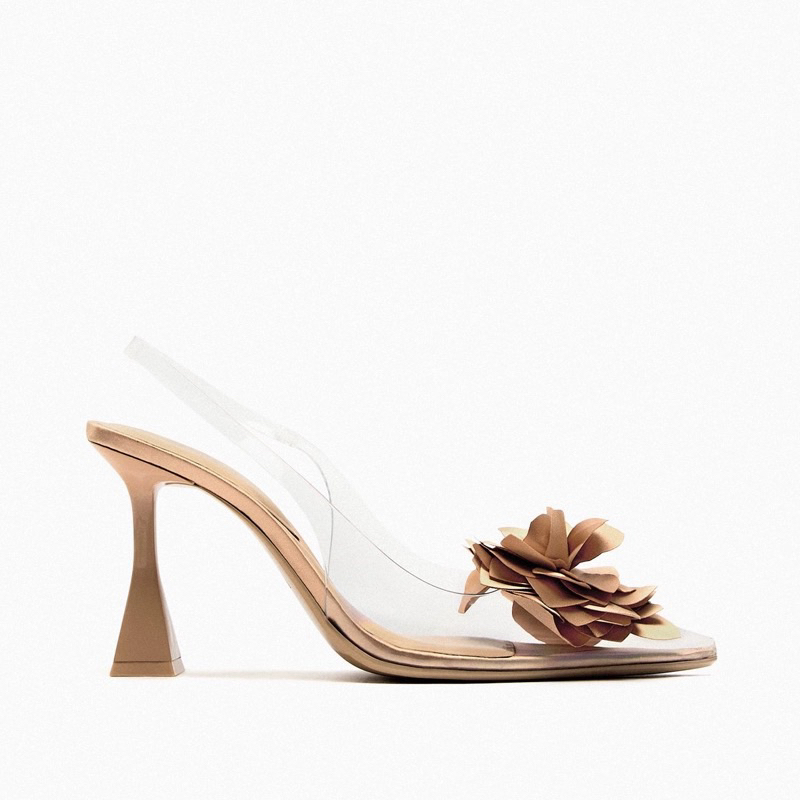 Giày zara xuất dư mũi nhọn đính hoa xinh xắn cao 9cm