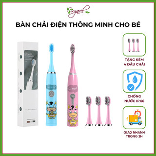 Bàn chải điện thông minh cho bé tặng kèm 4 đầu chải tiện lợi HILTON-W9 - Bàn chải điện cho bé - Orgavil Store