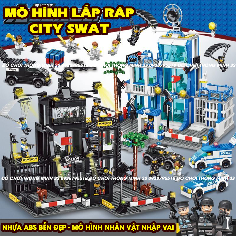 Đồ chơi lắp ráp mô hình City Swat, đồn cảnh sát, trung tâm chỉ huy, cảnh sát đặc nhiệm, máy bay, tàu chiến