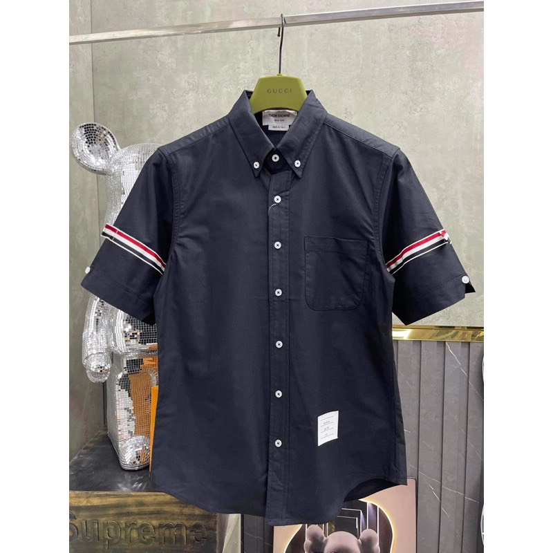 Áo Sơ Mi Thom Kẻ Xám Đen Ngắn Tay Vải Cotton Lụa Cao Cấp | BigBuy360 - bigbuy360.vn