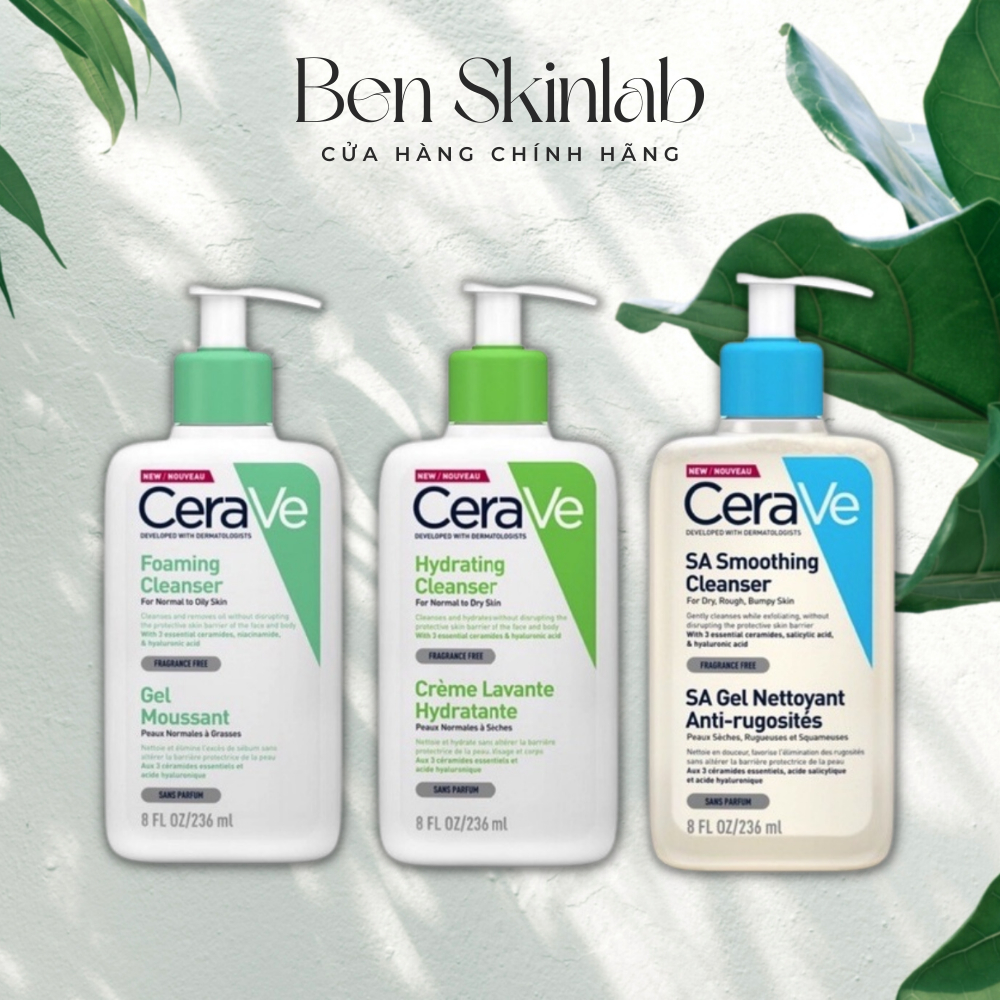 Sữa Rửa Mặt CeraVe Foaming, Hydrating, SA Smoothing Cleanser-Da Dầu Mụn, Khô, Nhạy Cảm 88m;/236ml/ 4
