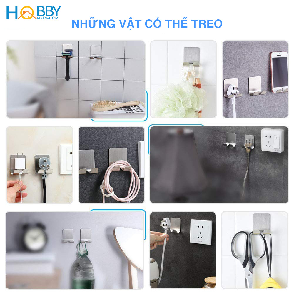 Combo 2 móc treo bàn chải lưỡi cạo râu dán tường inox 304 Hobby PC12