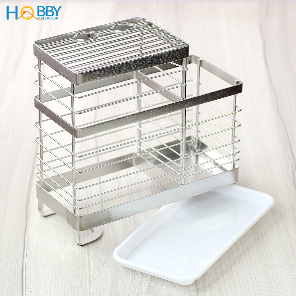 Kệ đựng đũa muỗng dao kéo 2 ngăn đa năng Hobby Home Decor KDM Inox 304 không rỉ sét