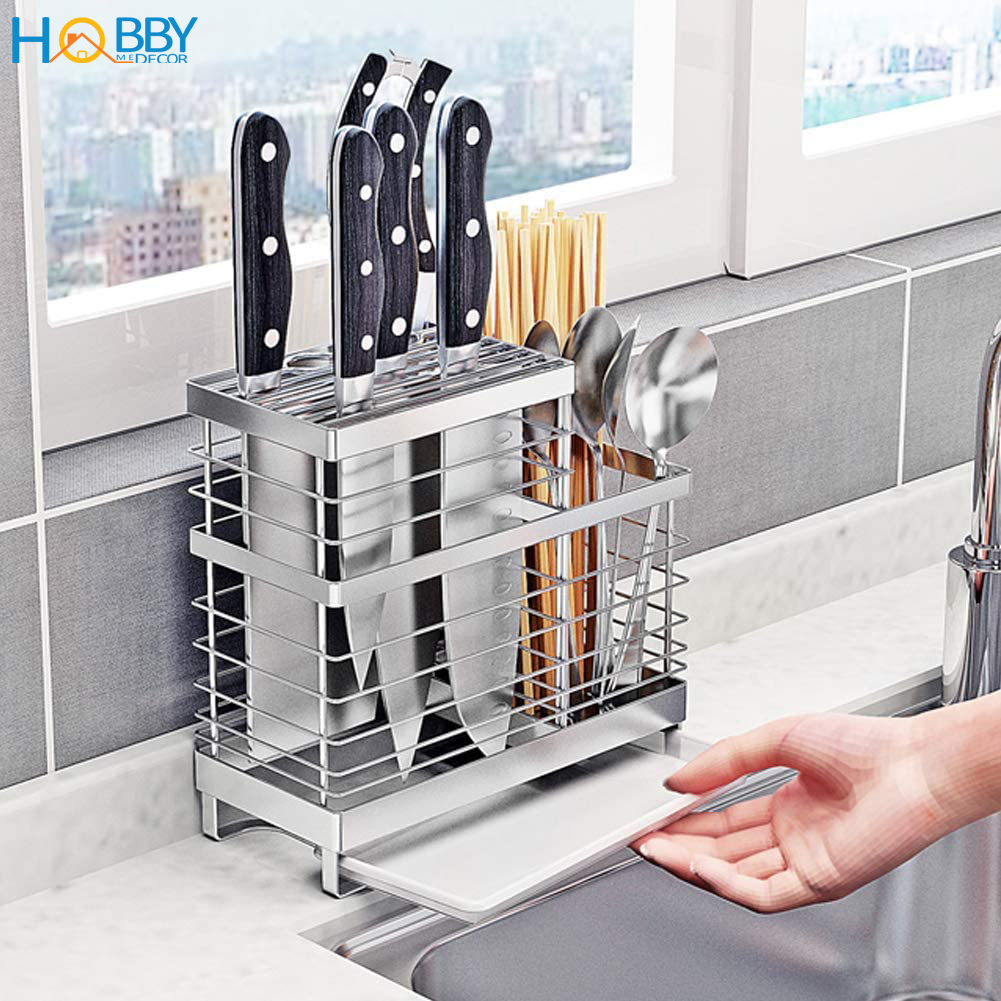 Kệ đựng đũa muỗng dao kéo 2 ngăn đa năng Hobby Home Decor KDM Inox 304 không rỉ sét