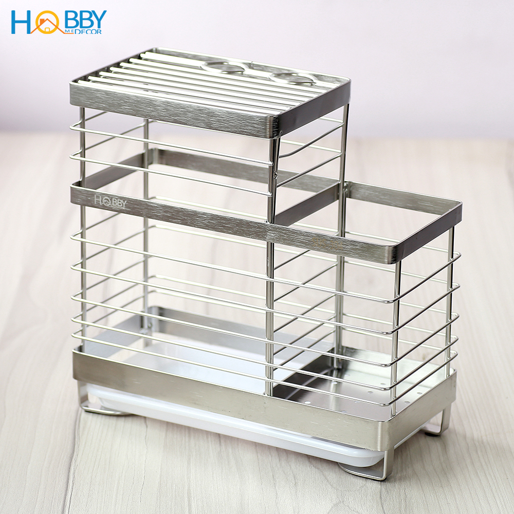 Kệ đựng đũa muỗng dao kéo 2 ngăn đa năng Hobby Home Decor KDM Inox 304 không rỉ sét