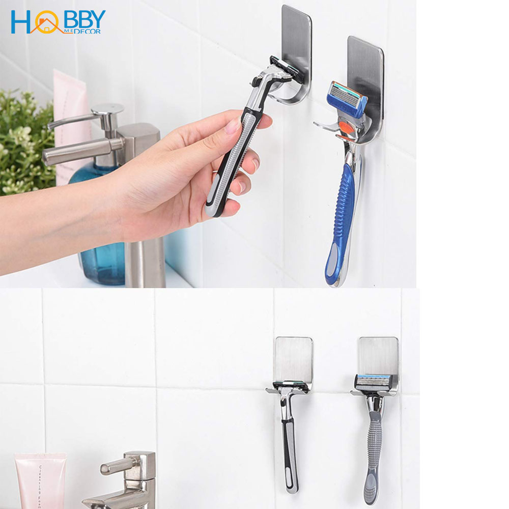 Combo 2 móc treo bàn chải lưỡi cạo râu dán tường inox 304 Hobby PC12