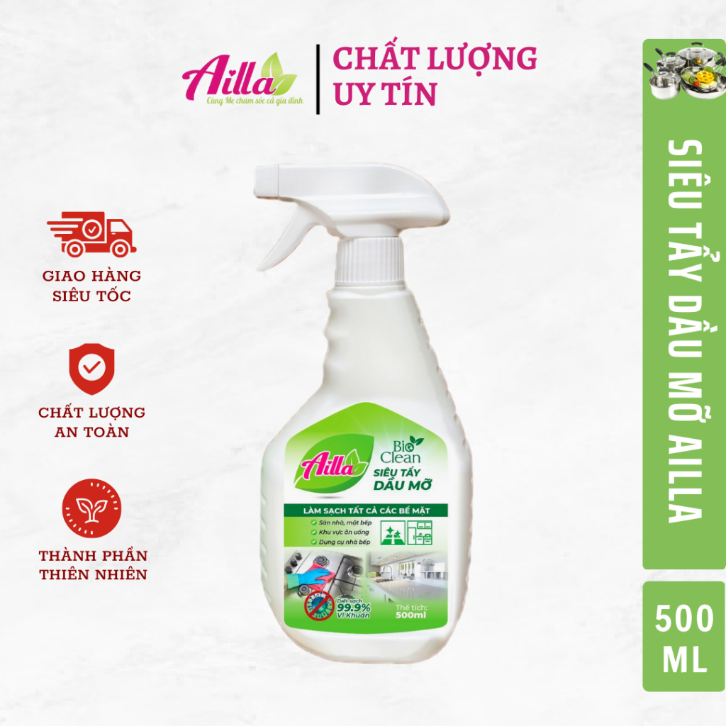 Siêu Tẩy Dầu Mỡ Ailla Bio Clean, Giúp Đánh Bay Dầu Mỡ Hiệu Quả Trên Máy Hút Mùi/Bếp Ăn/Nồi Chiên, Không Ăn Mòn Thiết Bị