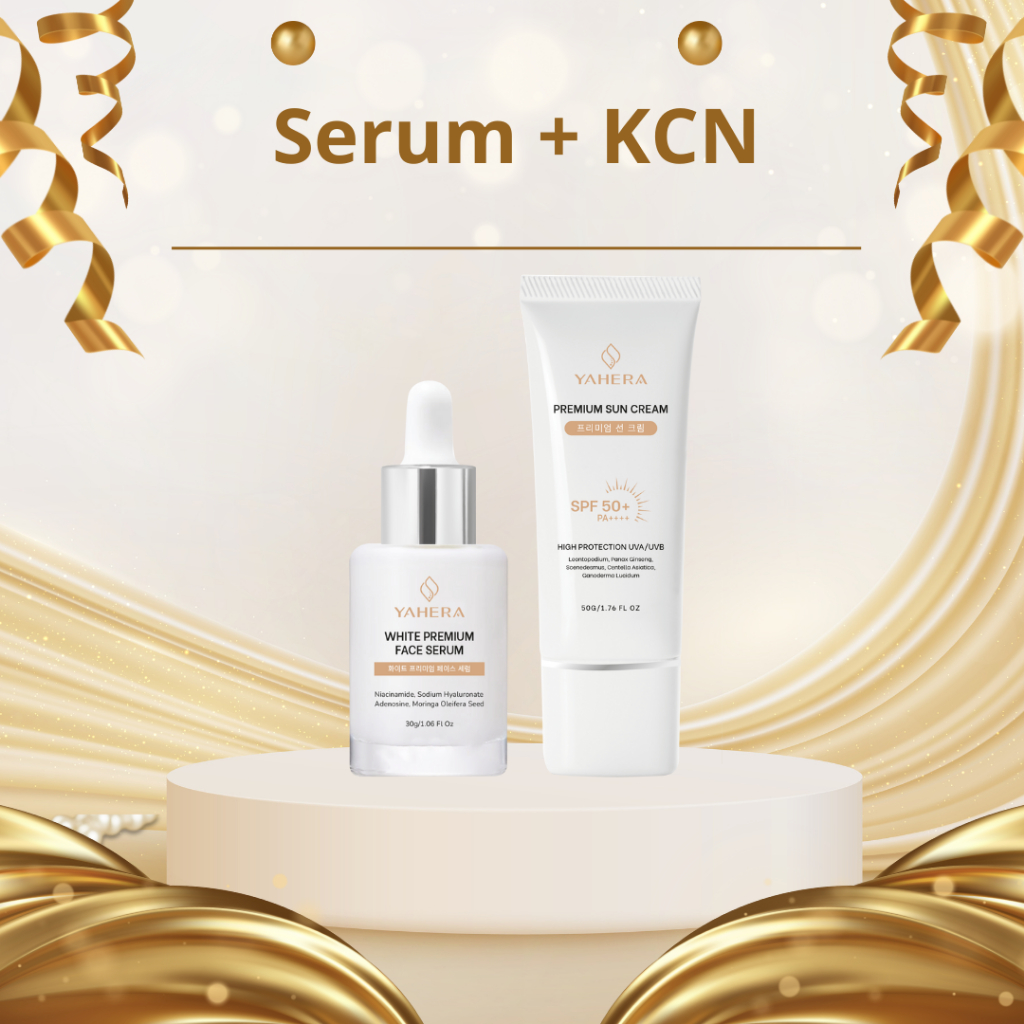 Bộ đôi dưỡng trắng và chống nắng YAHERA Gồm serum dưỡng trắng 30g và kem chống nắng 50g