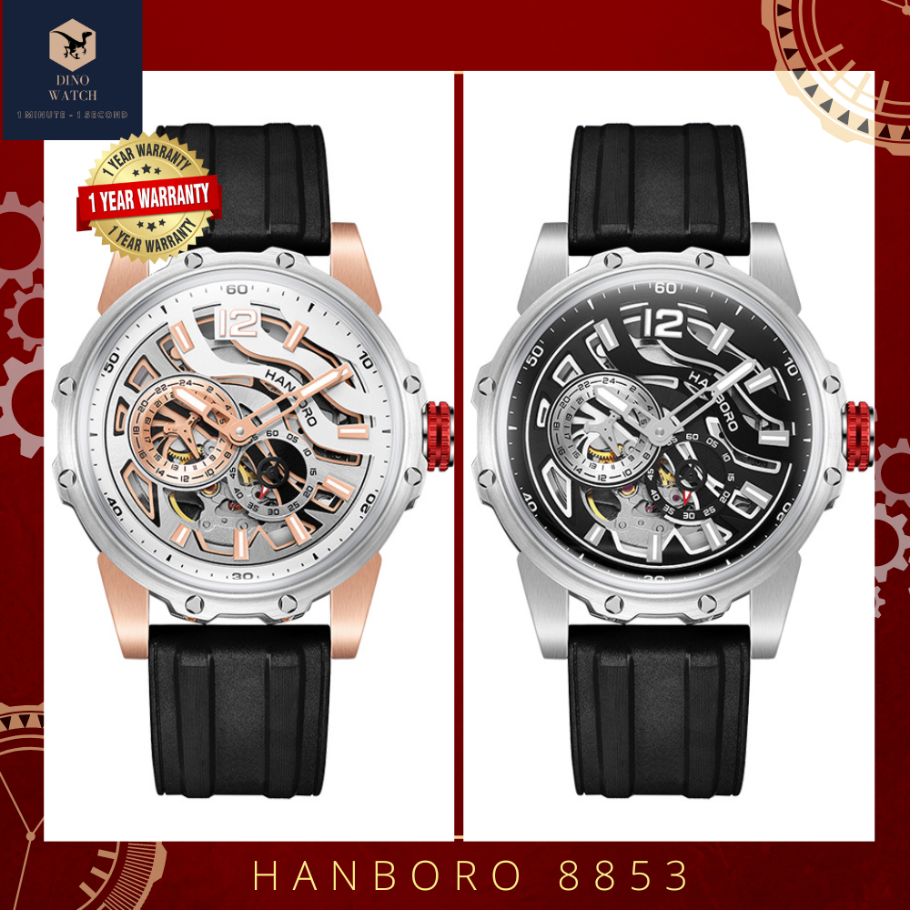 Đồng Hồ Nam Hanboro HBR 8853 Silicone Strap, Máy Automatic , Size 46mm