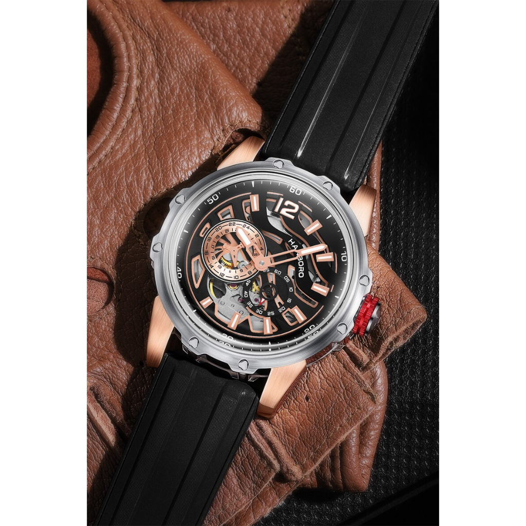 Đồng Hồ Nam Hanboro HBR 8853 Silicone Strap, Máy Automatic , Size 46mm