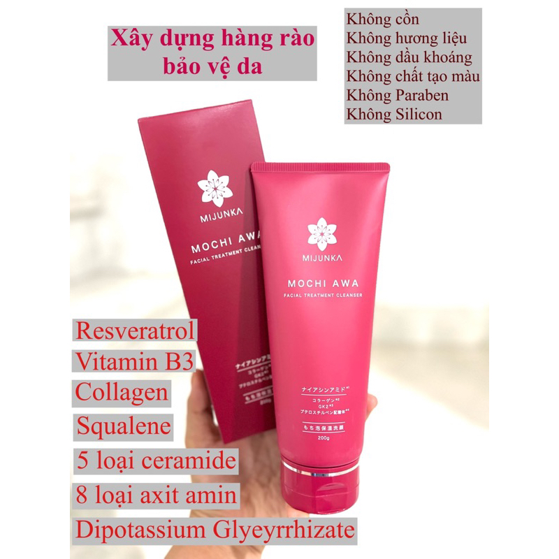 Sữa Rửa Mặt Trắng Da Sạch Sâu Dịu Nhẹ Giảm Thâm Mụn Mijunka Mochi Awa 200g