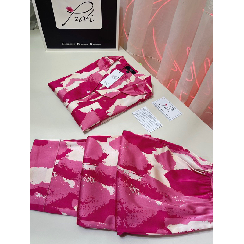 Bộ đồ ngủ nữ pijama Puti House áo dài quần dài chất lụa tơ mềm mịn nhẹ mát mặc nhà