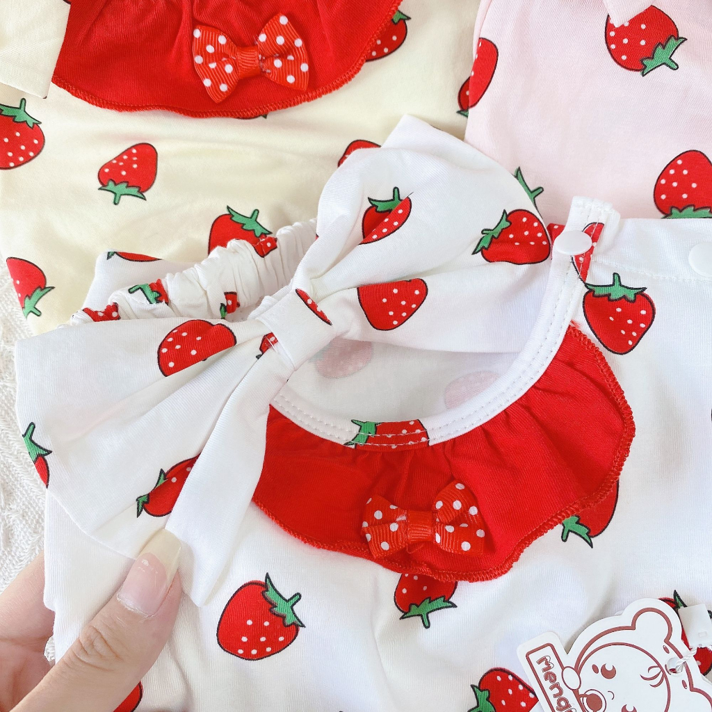 Bodysuit Cho Bé Gái Tay Ngắn Họa Tiết Dâu Tây Cổ Tròn  QCCC - Mã 878