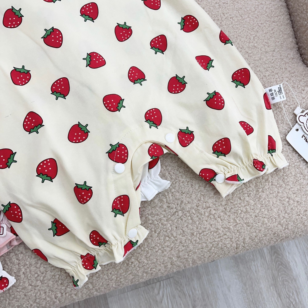 Bodysuit Cho Bé Gái Tay Ngắn Họa Tiết Dâu Tây Cổ Tròn  QCCC - Mã 878