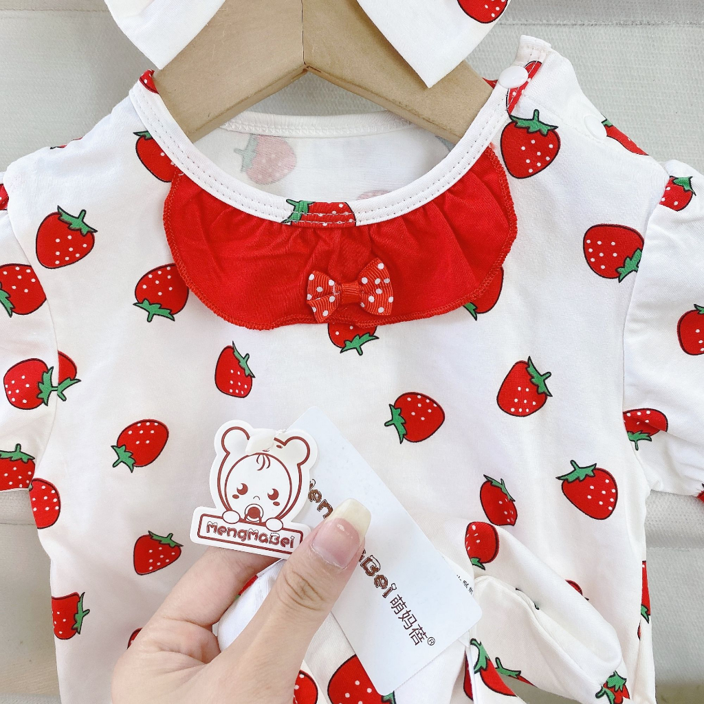 Bodysuit Cho Bé Gái Tay Ngắn Họa Tiết Dâu Tây Cổ Tròn  QCCC - Mã 878