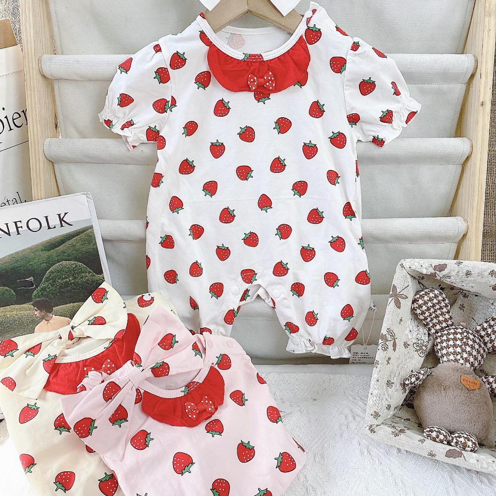 Bodysuit Cho Bé Gái Tay Ngắn Họa Tiết Dâu Tây Cổ Tròn  QCCC - Mã 878